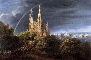 Karl friedrich schinkel Gothic Cathedral with Imperial Palace Sweden oil painting artist